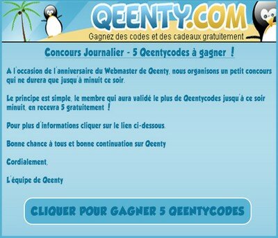 Concours journalier sur Qeenty